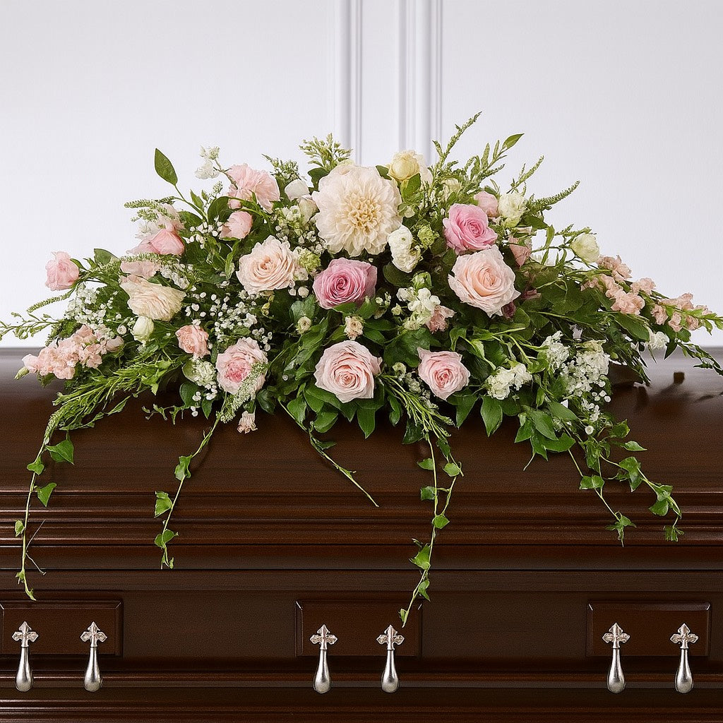 Pastel pink and white Funeral casket 1metre